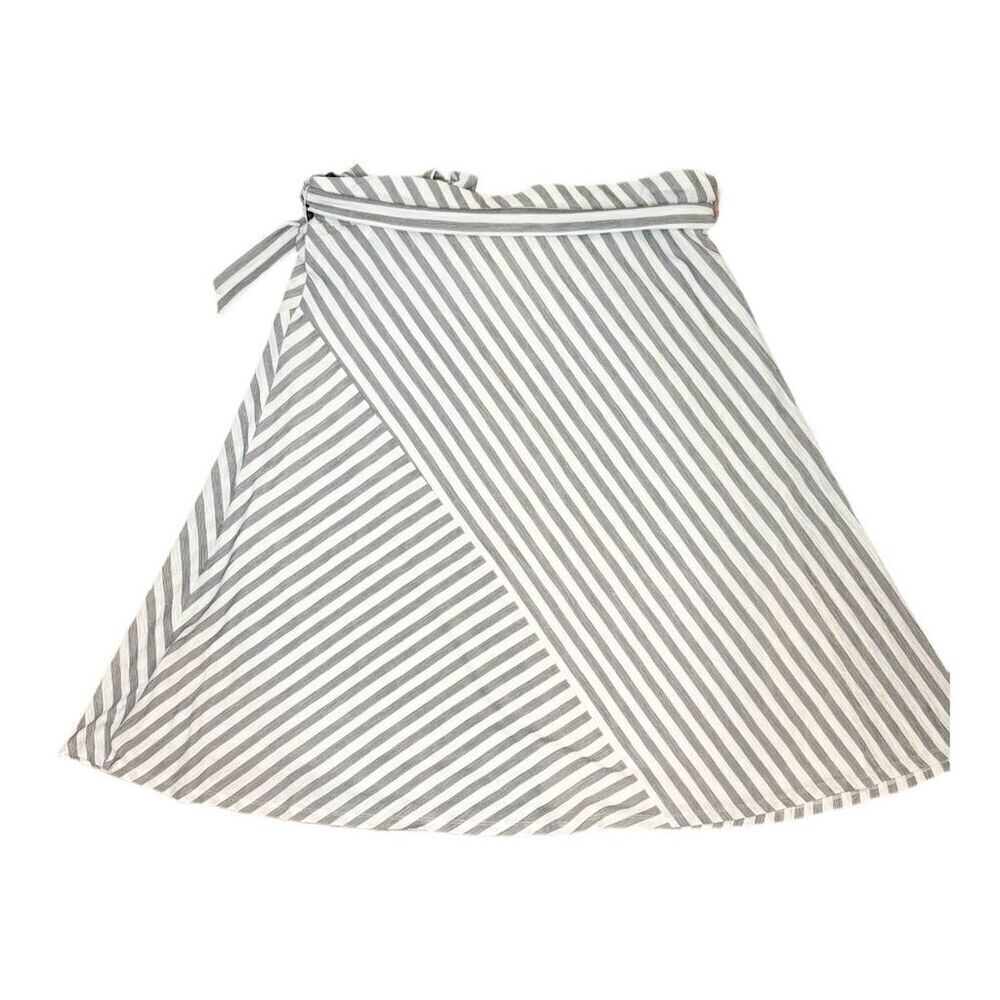 DKNY Women's XL Striped Wrap Knee Length Skirt Gray & Black Casual
